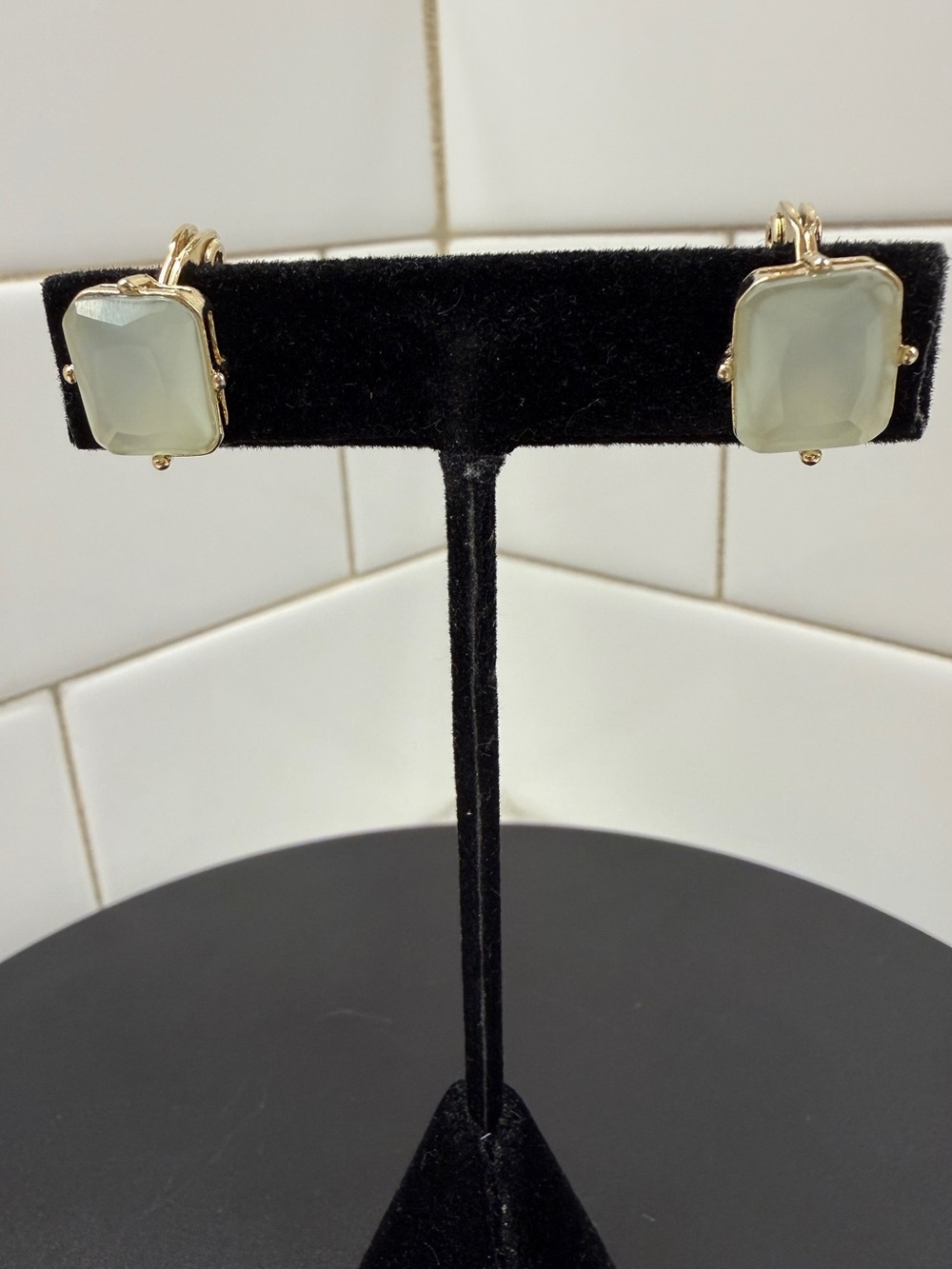 Gold Drop Earrings with Pale Green Gemstones